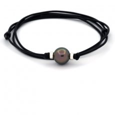 Leather Necklace and 1 Tahitian Pearl Round C 12.1 mm