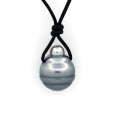 Kangaroo Leather Necklace and 1 Tahitian Pearl Ringed C 11.7 mm