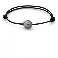 Leather Bracelet and 1 Tahitian Pearl Semi-Baroque C 10.8 mm