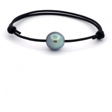 Leather Bracelet and 1 Tahitian Pearl Semi-Baroque C 12.6 mm