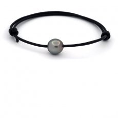 Leather Bracelet and 1 Tahitian Pearl Semi-Baroque A 10.3 mm
