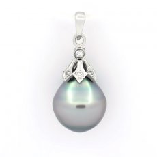 Rhodiated Sterling Silver Pendant and 1 Tahitian Pearl Ringed C 10.5 mm