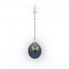 Rhodiated Sterling Silver Pendant and 1 Tahitian Pearl Ringed B 9 mm
