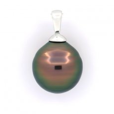 Rhodiated Sterling Silver Pendant and 1 Tahitian Pearl Ringed B 10.8 mm