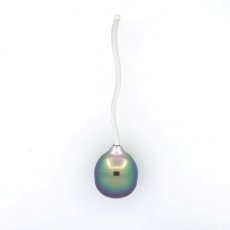 Rhodiated Sterling Silver Pendant and 1 Tahitian Pearl Ringed B+ 9.4 mm