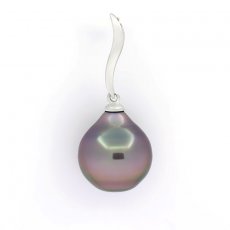 Rhodiated Sterling Silver Pendant and 1 Tahitian Pearl Ringed C 11.3 mm