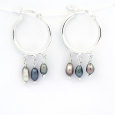 Rhodiated Sterling Silver Earrings and 6 Tahitian Keishis