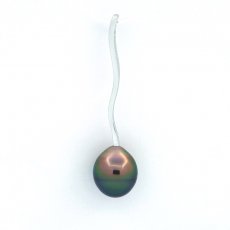 Rhodiated Sterling Silver Pendant and 1 Tahitian Pearl Ringed B 9.2 mm