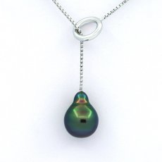 Rhodiated Sterling Silver Necklace and 1 Tahitian Pearl Semi-Baroque A 9.1 mm