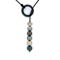 Leather Necklace and 6 Tahitian Pearls Semi-Baroque C from 10.1 to 10.9 mm