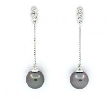 Rhodiated Sterling Silver Earrings and 2 Tahitian Pearls Round C 7.9 mm