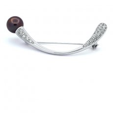 Rhodiated Sterling Silver Brooch and 1 Tahitian Pearl Near-Round C 10.8 mm