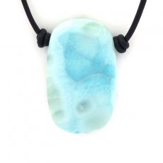 Leather Necklace and 1 Larimar - 36 x 22 x 7 mm - 12.8 gr