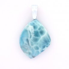 Rhodiated Sterling Silver Clip Pendant and 1 Larimar - 35 x 27 x 9 mm - 13.5 gr