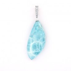 Rhodiated Sterling Silver Clip Pendant and 1 Larimar - 38 x 17 x 9 mm - 9 gr