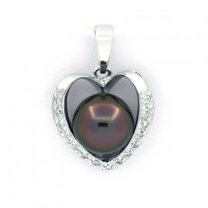 Rhodiated Sterling Silver Pendant and 1 Tahitian Pearl Near-Round C 8.4 mm