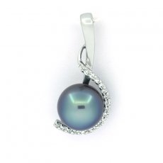 Rhodiated Sterling Silver Pendant and 1 Tahitian Pearl Near-Round C 9.7 mm