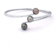 Rhodiated Sterling Silver Bracelet and 3 Tahitian Pearls Semi-Baroque A/B 8.1 mm