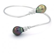 Rhodiated Sterling Silver Bracelet and 2 Tahitian Pearls Semi-Baroque B+ 10.6 and 10.8 mm