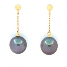 18k solid Gold Earrings and 2 Tahitian Pearls Near-Round A 9 mm
