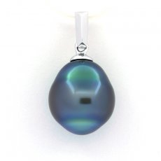 18K Solid White Gold Pendant and 1 Tahitian Pearl Semi-Baroque B+ 10.1 mm