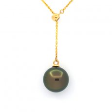 18K solid Gold Necklace and 1 Tahitian Pearl Round A 9.3 mm