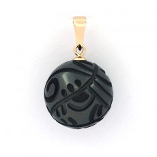 18K solid Gold Pendant and 1 Engraved Tahitian Pearl 12.6 mm