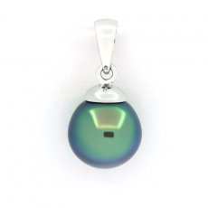 18K solid White Gold Pendant and 1 Tahitian Pearl Near Round B+ 8.7 mm