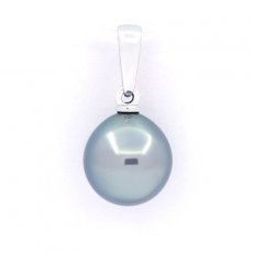 18K Solid White Gold Pendant and 1 Tahitian Pearl Semi-Baroque B 9.2 mm