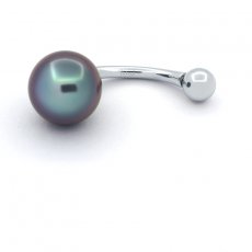 Rhodiated Sterling Silver Piercing and 1 Tahitian Pearl Ringed B 8.9 mm