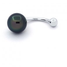 Rhodiated Sterling Silver Piercing and 1 Tahitian Pearl Ringed A 9 mm