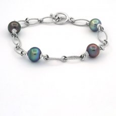 Rhodiated Sterling Silver Bracelet and 4 Tahitian Pearls Semi-Baroque B from 8.6 to 8.8 mm