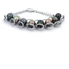 Rhodiated Sterling Silver Bracelet and 8 Tahitian Pearls Semi-Baroque C from 9 to 9.5 mm