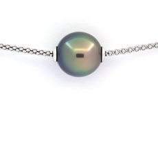 Rhodiated Sterling Silver Necklace and 1 Tahitian Pearl Semi-Baroque B 12.4 mm