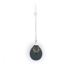 Rhodiated Sterling Silver Pendant and 1 Tahitian Pearl Semi-Baroque C 8.2 mm