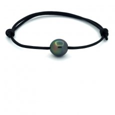 Leather Bracelet and 1 Tahitian Pearl Semi-Baroque B/C 11.1 mm