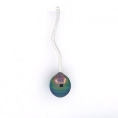 Rhodiated Sterling Silver Pendant and 1 Tahitian Pearl Ringed B 8.8 mm