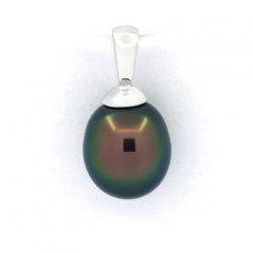 Rhodiated Sterling Silver Pendant and 1 Tahitian Pearl Semi-Baroque A 7.6 mm