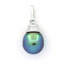 Rhodiated Sterling Silver Pendant and 1 Tahitian Pearl Semi-Baroque B+ 9.1 mm
