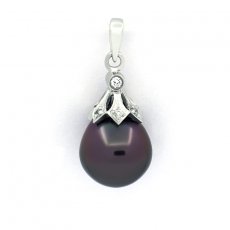 Rhodiated Sterling Silver Pendant and 1 Tahitian Pearl Semi-Baroque B 9.3 mm