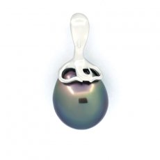 Rhodiated Sterling Silver Pendant and 1 Tahitian Pearl Baroque B 9.9 mm