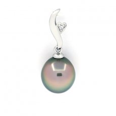 Rhodiated Sterling Silver Pendant and 1 Tahitian Pearl Semi-Baroque C 9.4 mm