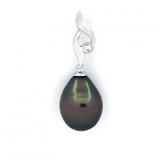 Rhodiated Sterling Silver Pendant and 1 Tahitian Pearl Semi-Baroque B 11 mm