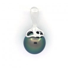 Rhodiated Sterling Silver Pendant and 1 Tahitian Pearl Near-Round C 9.2 mm