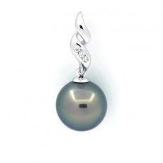 Rhodiated Sterling Silver Pendant and 1 Tahitian Pearl Round C 10.7 mm