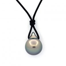 Leather Necklace and 1 Tahitian Pearl Semi-Baroque A 11 mm