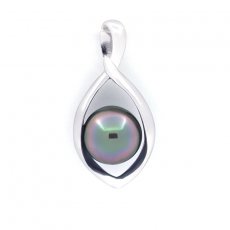 Rhodiated Sterling Silver Pendant and 1 Tahitian Pearl Semi-Baroque C 8.4 mm
