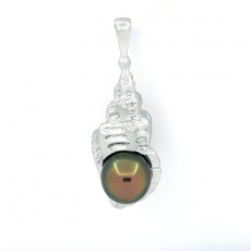 Rhodiated Sterling Silver Pendant and 1 Tahitian Pearl Semi-Baroque B 8.3 mm