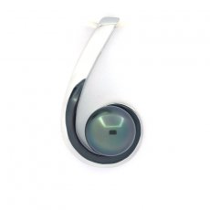 Rhodiated Sterling Silver Pendant and 1 Tahitian Pearl Near-Round C 9.3 mm