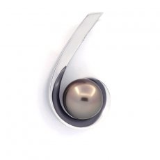 Rhodiated Sterling Silver Pendant and 1 Tahitian Pearl Semi-Baroque B/C 9.5 mm